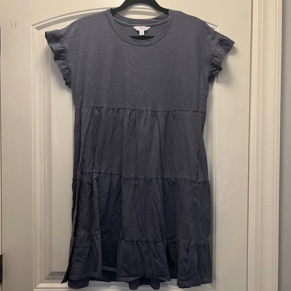 Time and Tru Women’s Short Flutter Sleeve Tiered Mini Dress Size S(4-6) Blue - Picture 2 of 6
